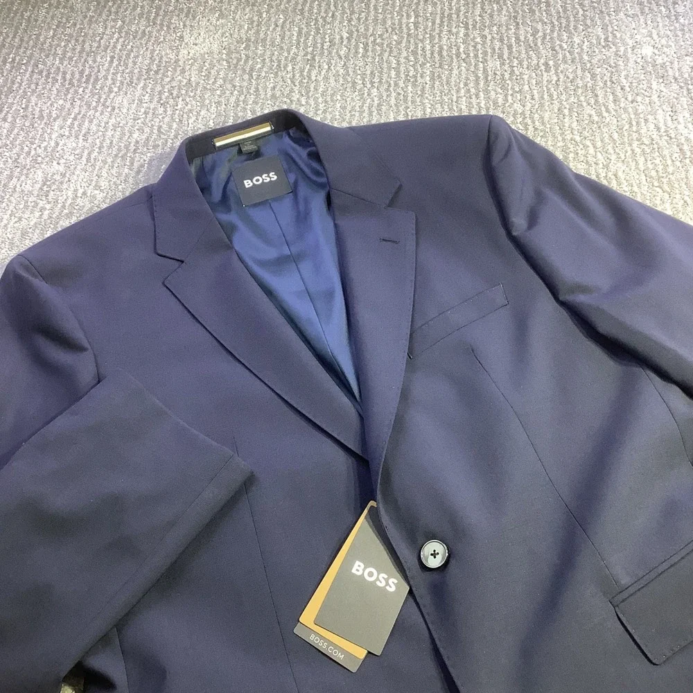 BOSS Hugo Boss Jasper Navy Blue Virgin‎ Wool 2 Piece Suit Regular Fit 42S NWT